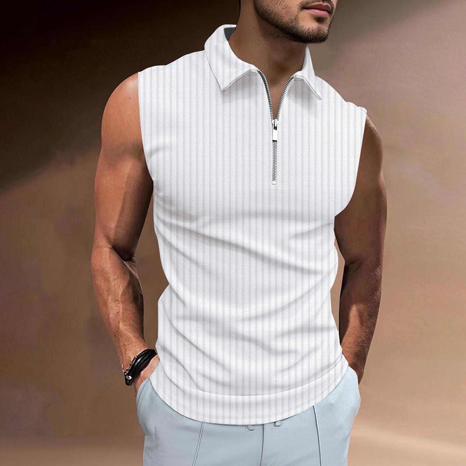 

Men s Collared 1/4 Zip-up Top Casual Sports Sleeveless Vest XL білий