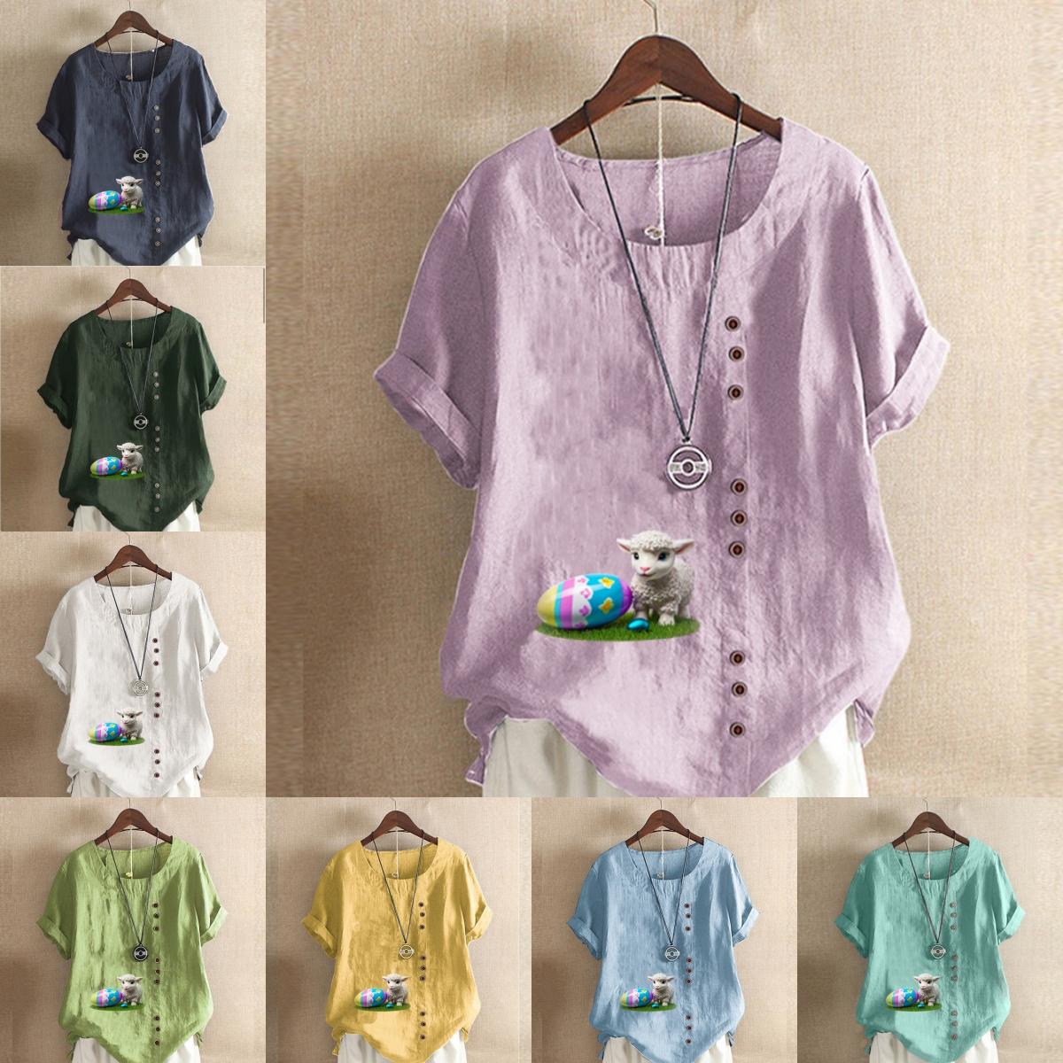 

Women s Fashion Round Neck Short Sleeve T-shirt Casual Cotton Graphic Shirt Leisure Loose Sheep Prined Summer Blouse Tops 5XL зелений