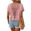 Summer Back Lace Splicing Short Sleeved T-shirt O Neck Loose Office Blouse Women Sweet Hollow Out Solid Color Tops Female Elegant Simple Shirts