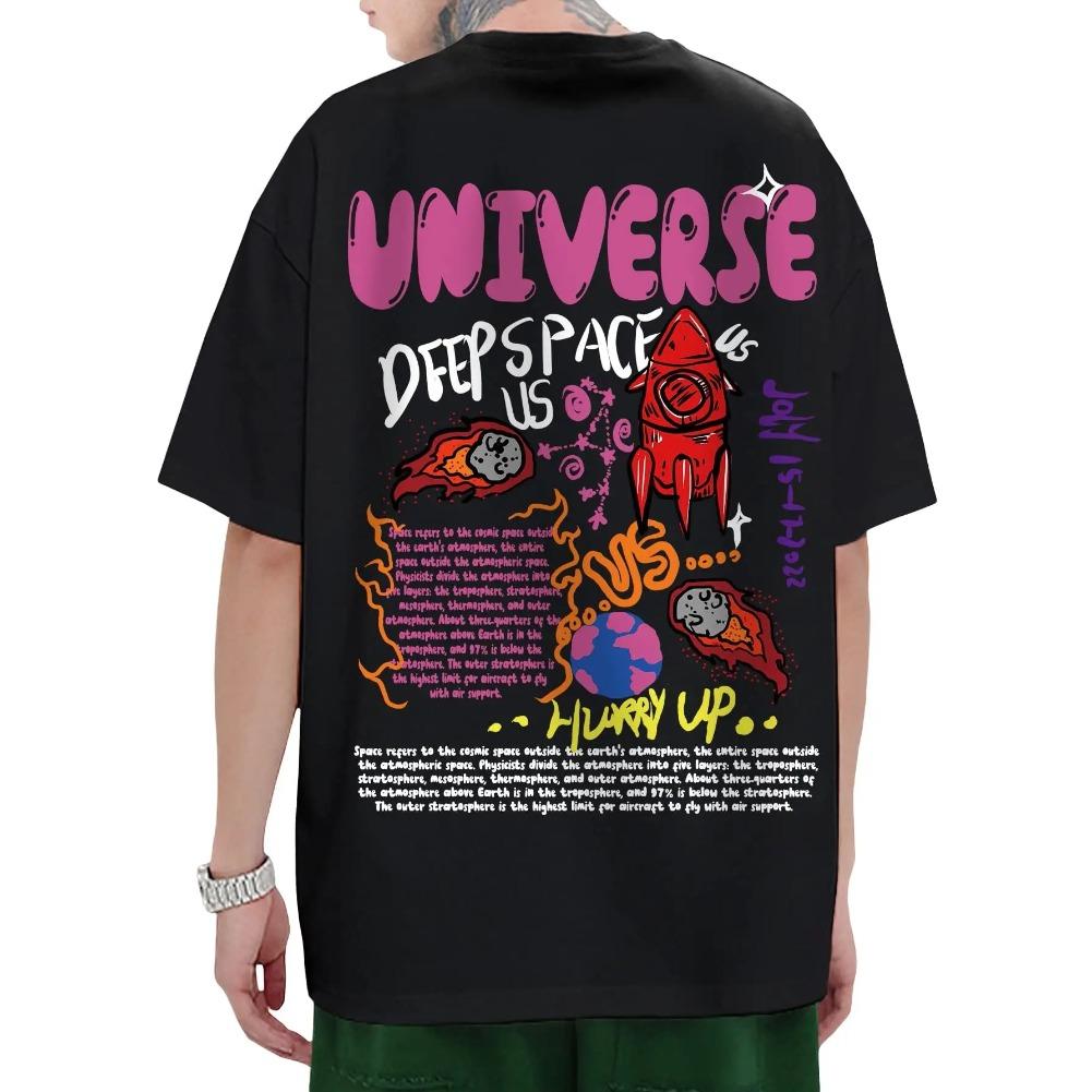T-shirt da uomo con stampa grafica di lettere Girocollo Manica corta Vestibilità larga Top in poliestere per uso quotidiano Scollo a O Maniche corte