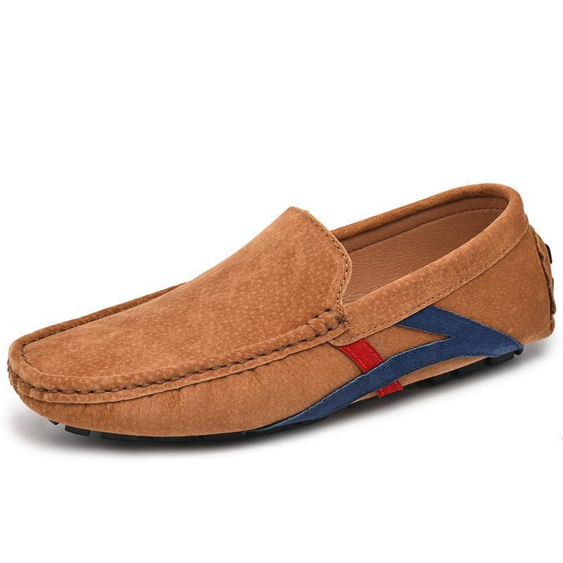 

Мужская обувь большого размера, новая мужская мода, повседневная обувь из свиной кожи Doudou с мягкой подошвой, закрывающая стопу, обувь для вождения 38 (standard leather shoe size)