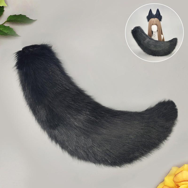 Handmade Cosplay Wolf Ears Headband Tail Set Adults Anime Costume Accessory Black Themed