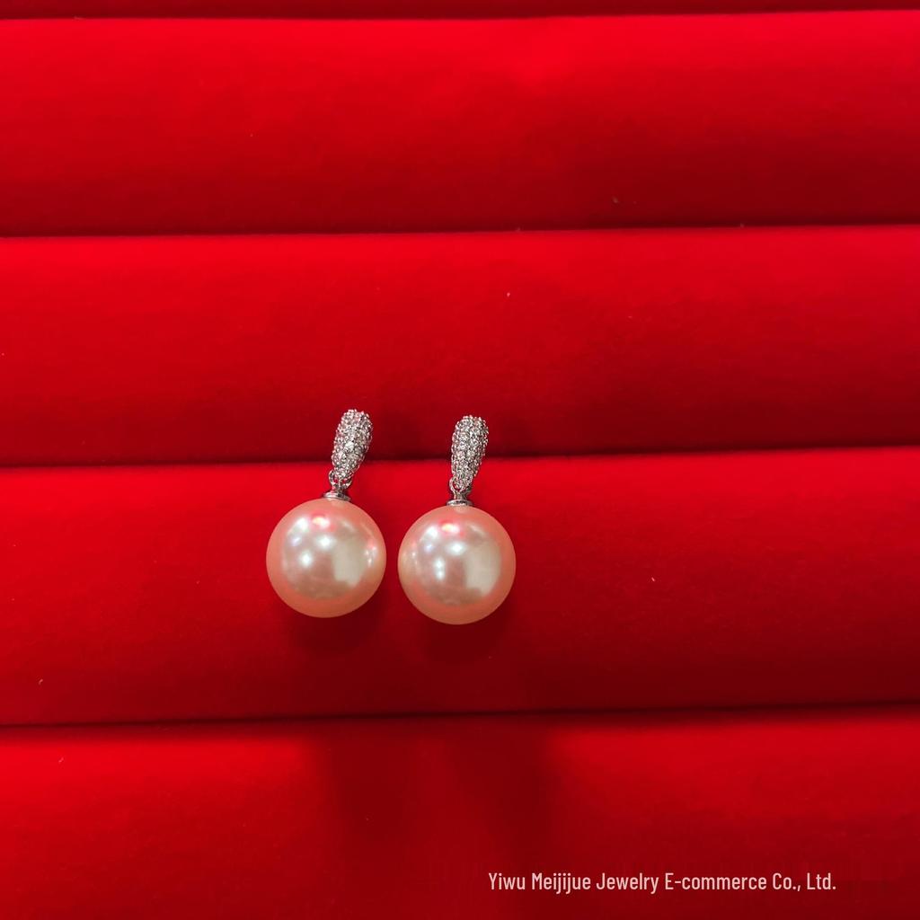 Vintage Red Agate & Zircon Inlaid Oval Shell Daisy Stud Earrings - Versatile Jewelry for Daily Wear