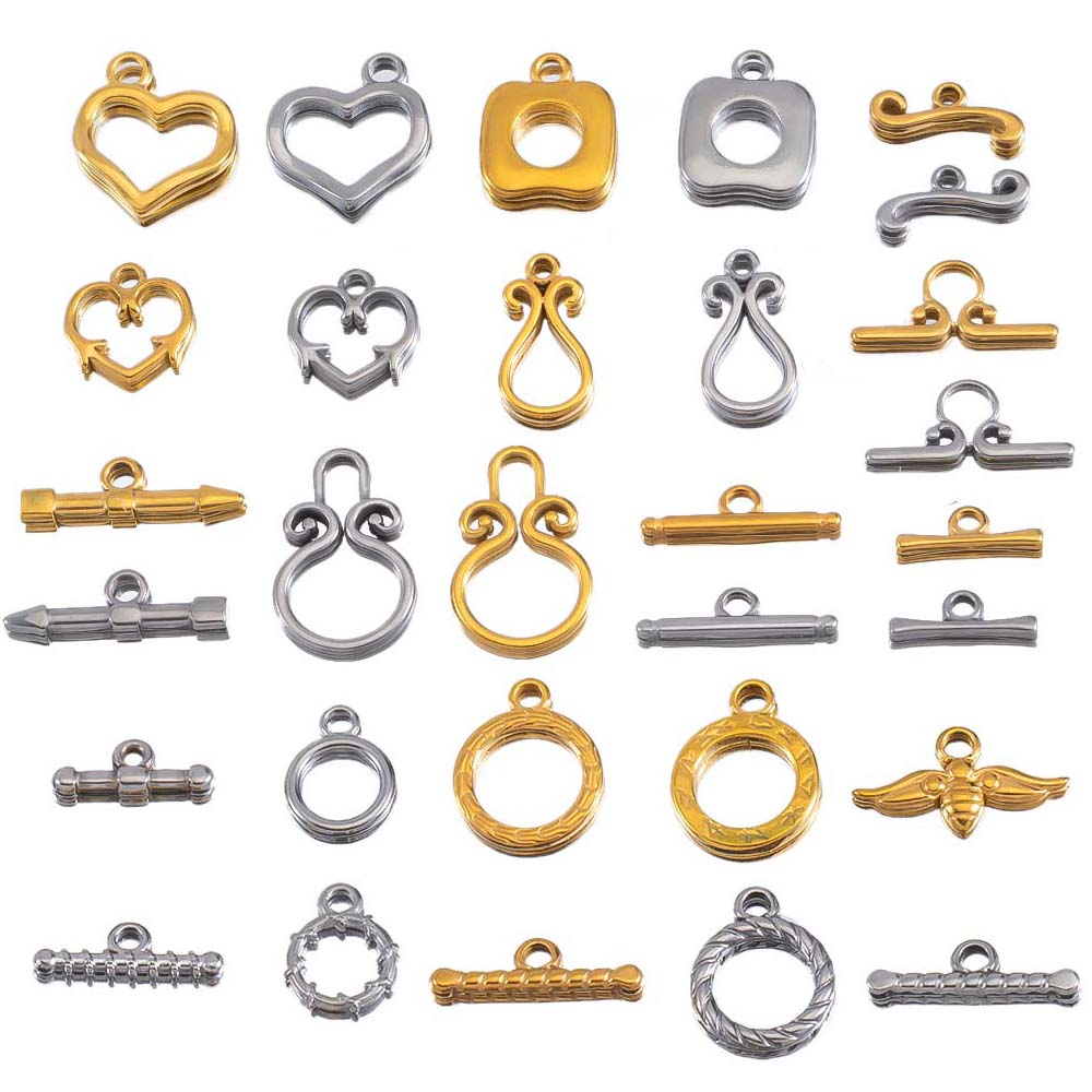 3setst Stainless Steel Embossed OT Toggle Clasp Hook Circle Rings Connectors DIY Necklaces Bracelets Accessories Jewelry Making