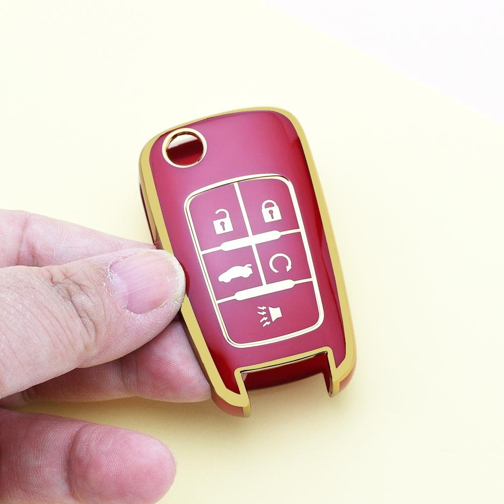 Gold Edge Tpu Car Key Case Cover Keyless Shell Fob Bag For Chevy Equinox Malibu Sonic Gmc Terrai Chevrolet Impala Camaro Cruze