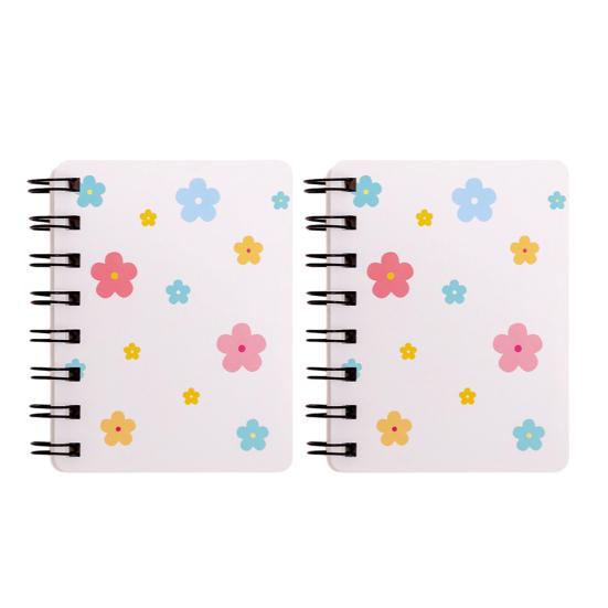 

2Pcs Cartoon Coil Notebook Mini A7 Portable Spiral Memo Pad for Students Cute Flower Notebook for Journaling School Travel B