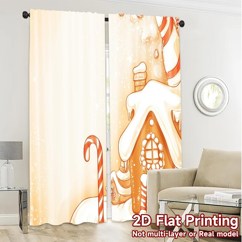 2pcs  Curtains Candy Cane Gingerbread House Frosting (3) Chic Curtains&Window Treatment Polyester Easy Install Curtains Versatile