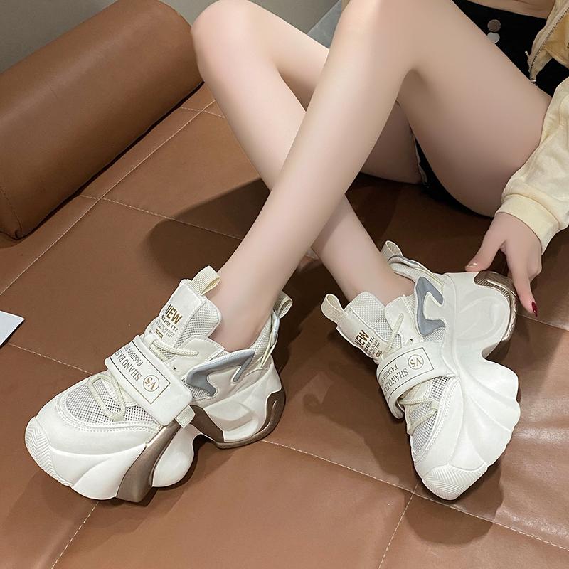 fashion Women Platform Casual Breathable Mesh Shoes 2024 New Summer Chunky Sneakers 7CM Wedge Hidden Heels Woman Hollow Leisure Shoes