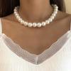Layered Heart Diamond Necklace with Beads and Imitation Pearls - Women's European Multi-Layer Jewelry