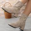Fashion Retro Leopard Square Toe Ankle Boots for Women Spring Autumn Non-Slip Zipper Square Heel Women' Ankle Boots Solid Bootie Ladies