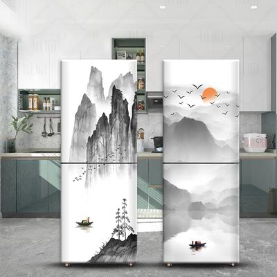 Retro Style Zen Landscape Refrigerator Sticker Waterproof Self-adhesive Renovation Stickers Chinese Ink Painting Door Stickers