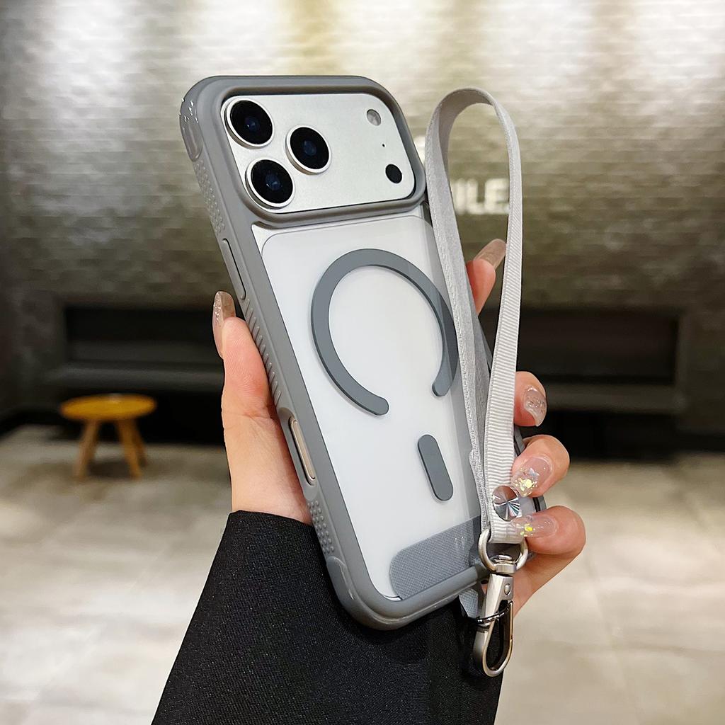For iPhone 17 Pro Case Compatible with MagSafe TPU PC Clear Phone Back Cover with Wrist Strap