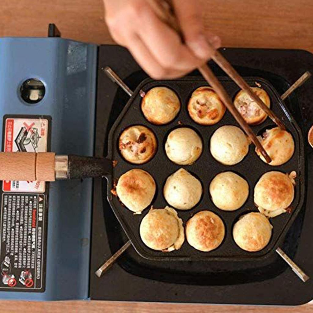 Grill Pan For Indoor Cooking 14 Holes Japanese Octopus Balls Plate Non-Stick Cast Iron Grill Pan For Stove Top for Outdoor