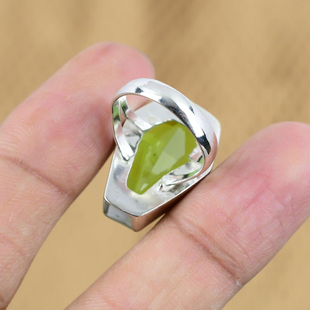 925 Sterling Silver Peridot Gemstone Anniversary Coffin Daughter Ring US 7.75