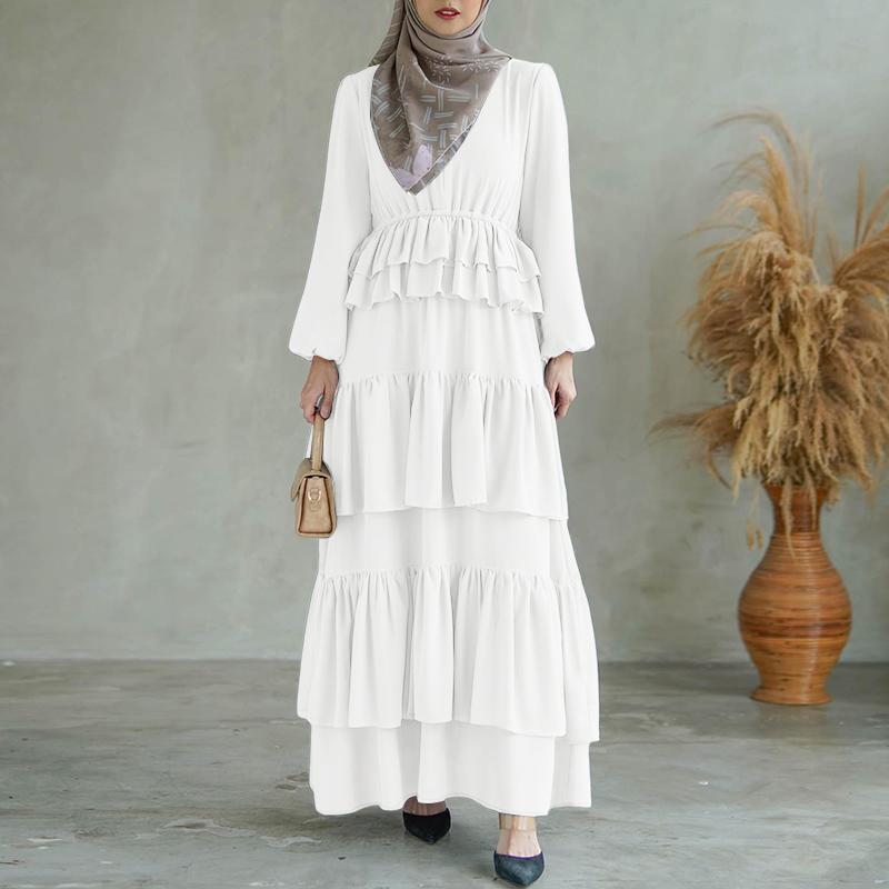 ZANZEA Women Round Neck Long Sleeve Casual Ruffles Long Dress