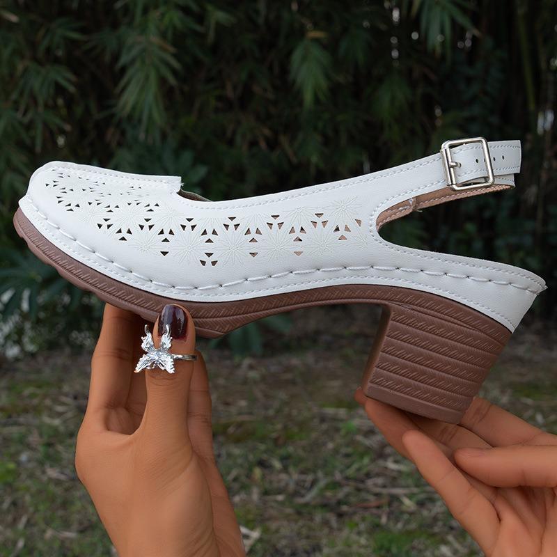 

Женская обувь, Широкие и пухлые ноги, Летняя обувь для мам, Перфорированные босоножки, Босоножки с мягкой подошвой, Пляжная обувь 39 белый