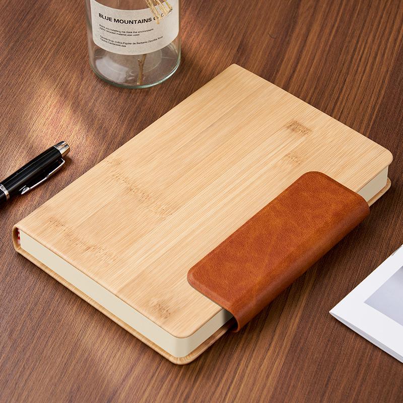 Personalized Bamboo Grain A5 Notebook with Magnetic Buckle - Thickened Pages and Logo Printing Available