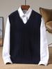 Men's 100% Pure Wool V-Neck Thickened Sleeveless Knit Vest - Solid Color, Ribbed, Slimming, Warm