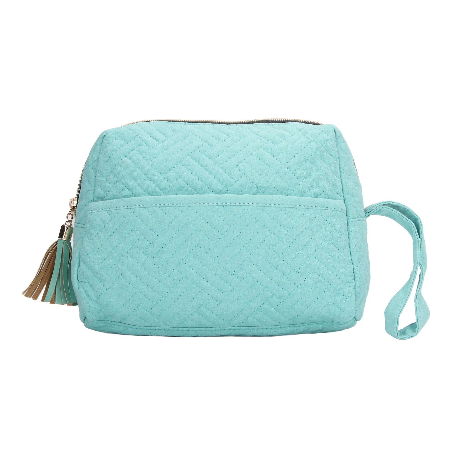 

Travel Cosmetic Bag Large Capacity Tassel Zipper Polyester Fiber and Cotton Travel Makeup Bag for Girls Women Blue Green