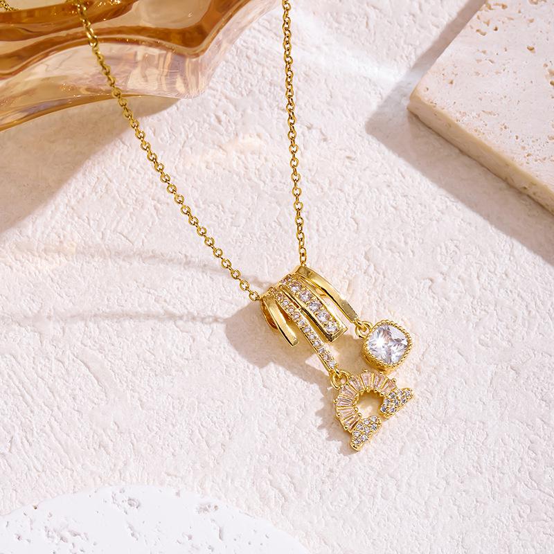 2026 High-End Titanium Steel Zirconia Necklace with Micro-Paved Copper Pendant for Women