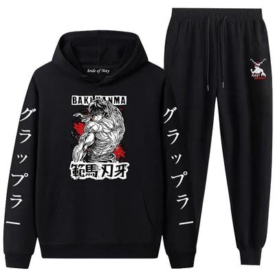 Hot Anime Baki the Grappler Pattern Men's Tracksuit Sets Casual Hoodie And Pants 2pcs Sets Fashion Sweatshirt Harajuku Pullover