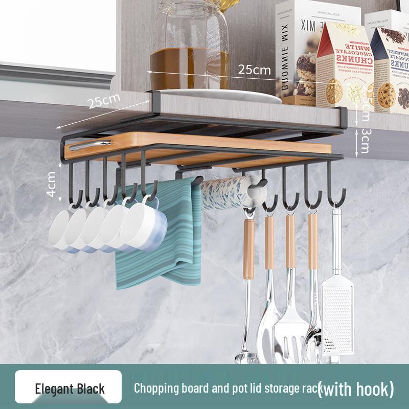 Multifunctional Under-Cabinet Storage Rack with Hooks for Pot Lids and Cutting Boards