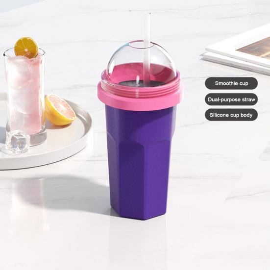 Silicone Slushie Cup with Lids Straws Portable Freezing Smoothie Cup BPA-free Cold Drink Cup for Juices Ice Cream Kids