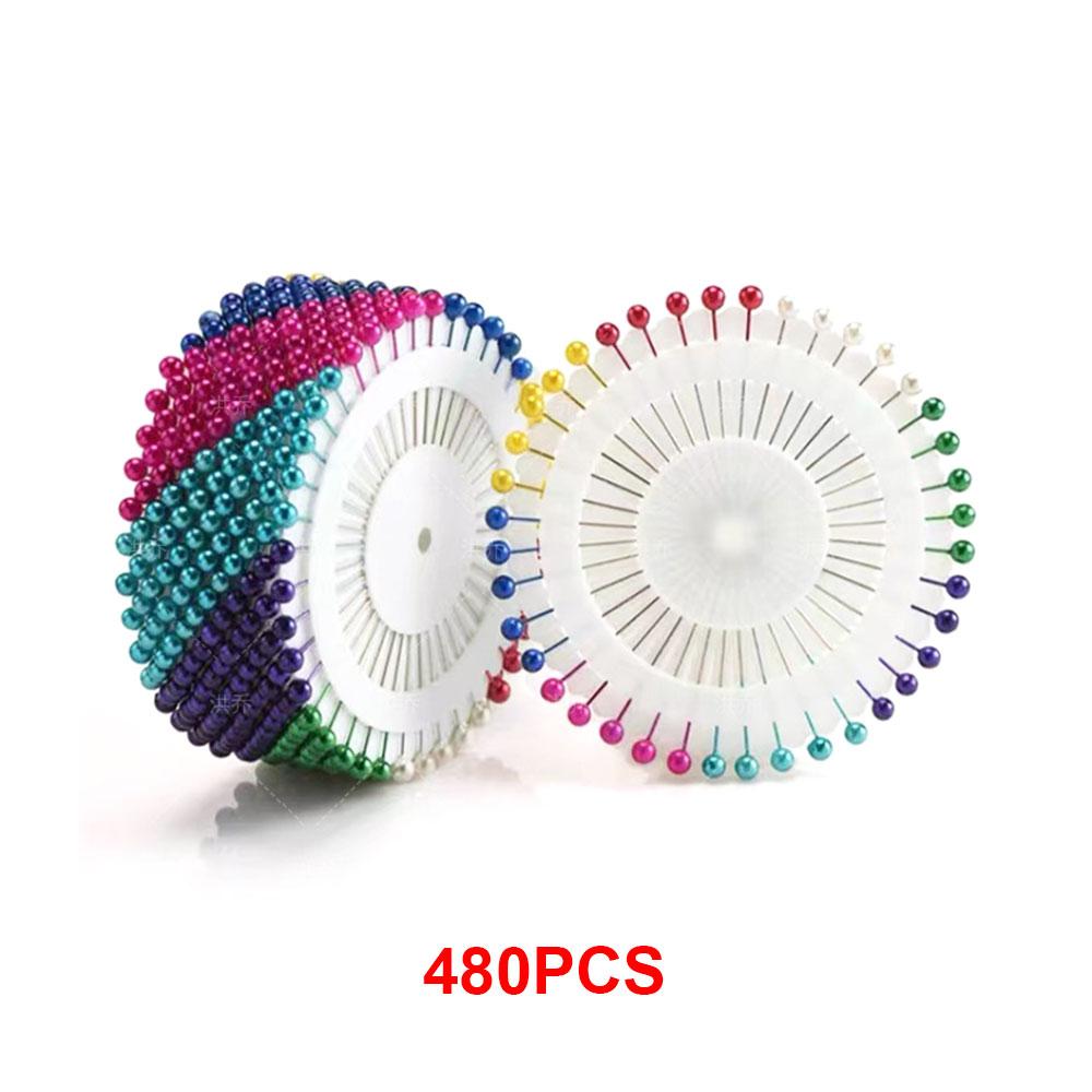 Silicone World 480Pcs Steel Pearl Head Pins 37mm Round Ball Headed Pin Disc Metal Positioning Needles Sewing Quilting DIY