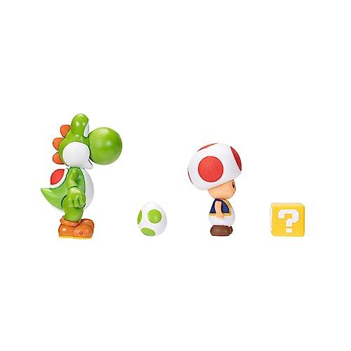 Super Mario Nintendo 4-inch Action Figure 2-Pack: Yoshi & Toad with Accessories