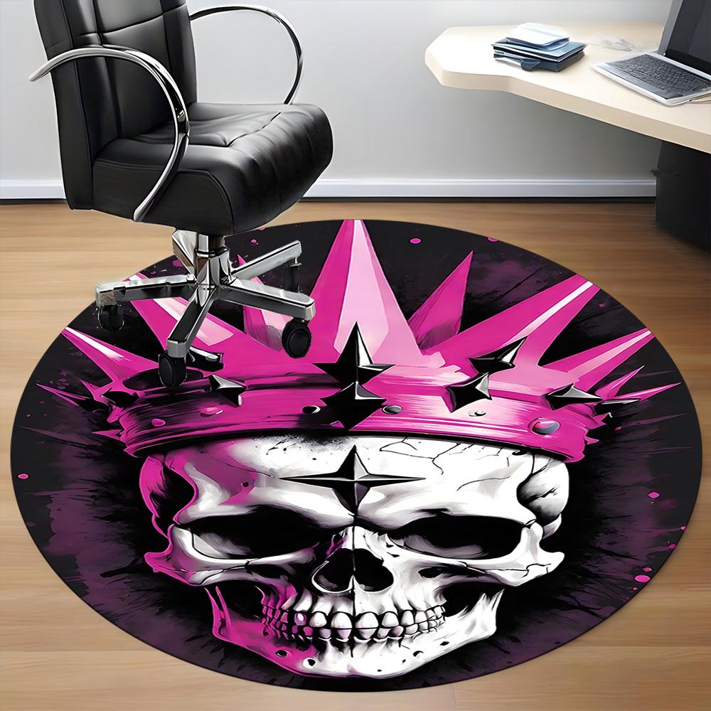 1pc Crown Skull Office Round Area Rug, Indoor Mat Suitable ForOffice, Under Office Chairs Bedroom Living Room Home Decor, Room Deco  D036