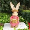 Easter Bunny on Swing Handmade Woven Grass Rabbit Creative Figurine Home Decor Hanging Ornament Forest Theme Gift Souvenir