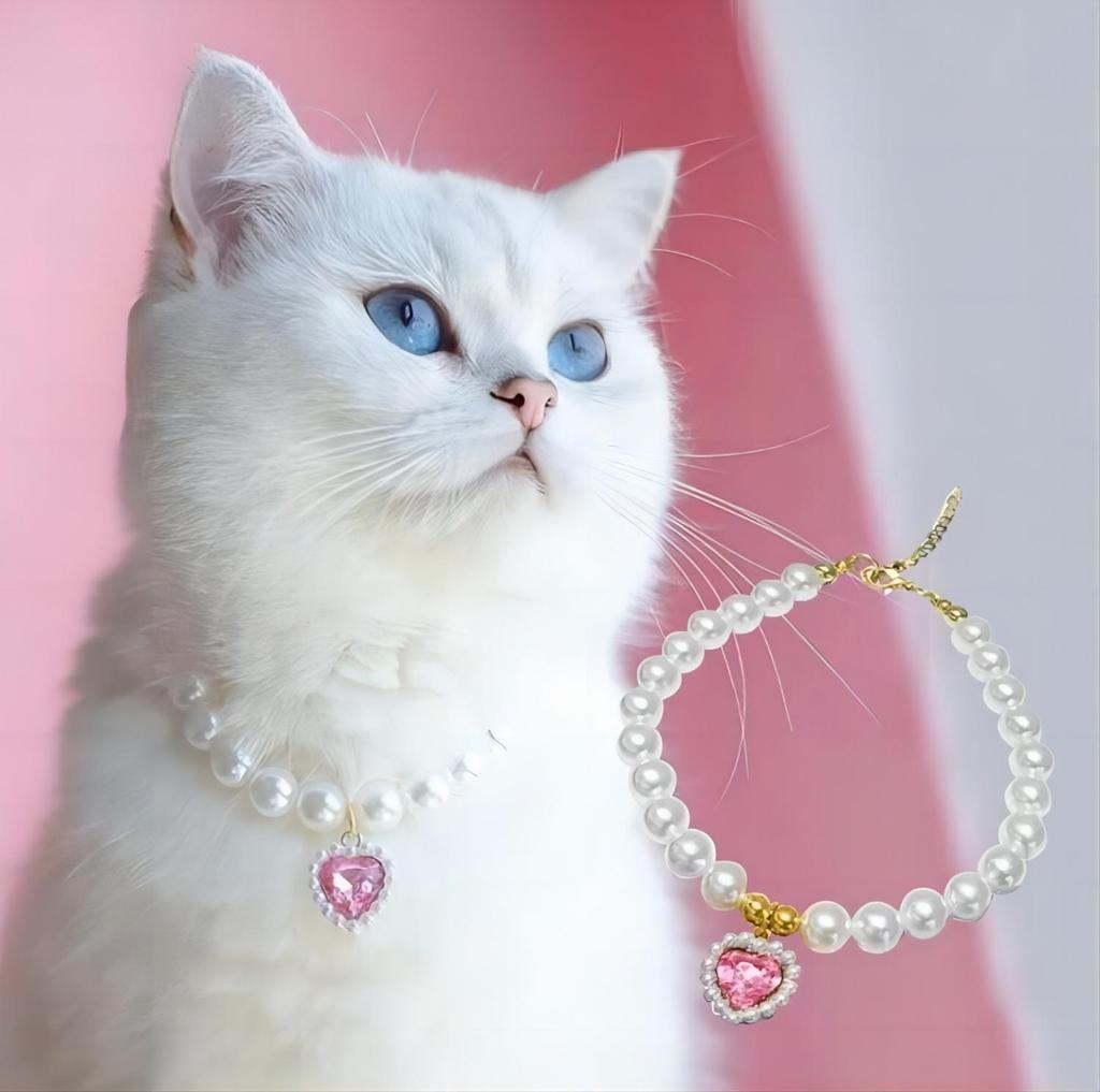 TONG Luxusní perlový obojek pro mazlíčky Obojek pro mazlíčka kočku psa Přívěsek Láska Potřeby pro mazlíčky Láska Křišťálový obojek Obojek pro kotě Kočičí náhrdelník