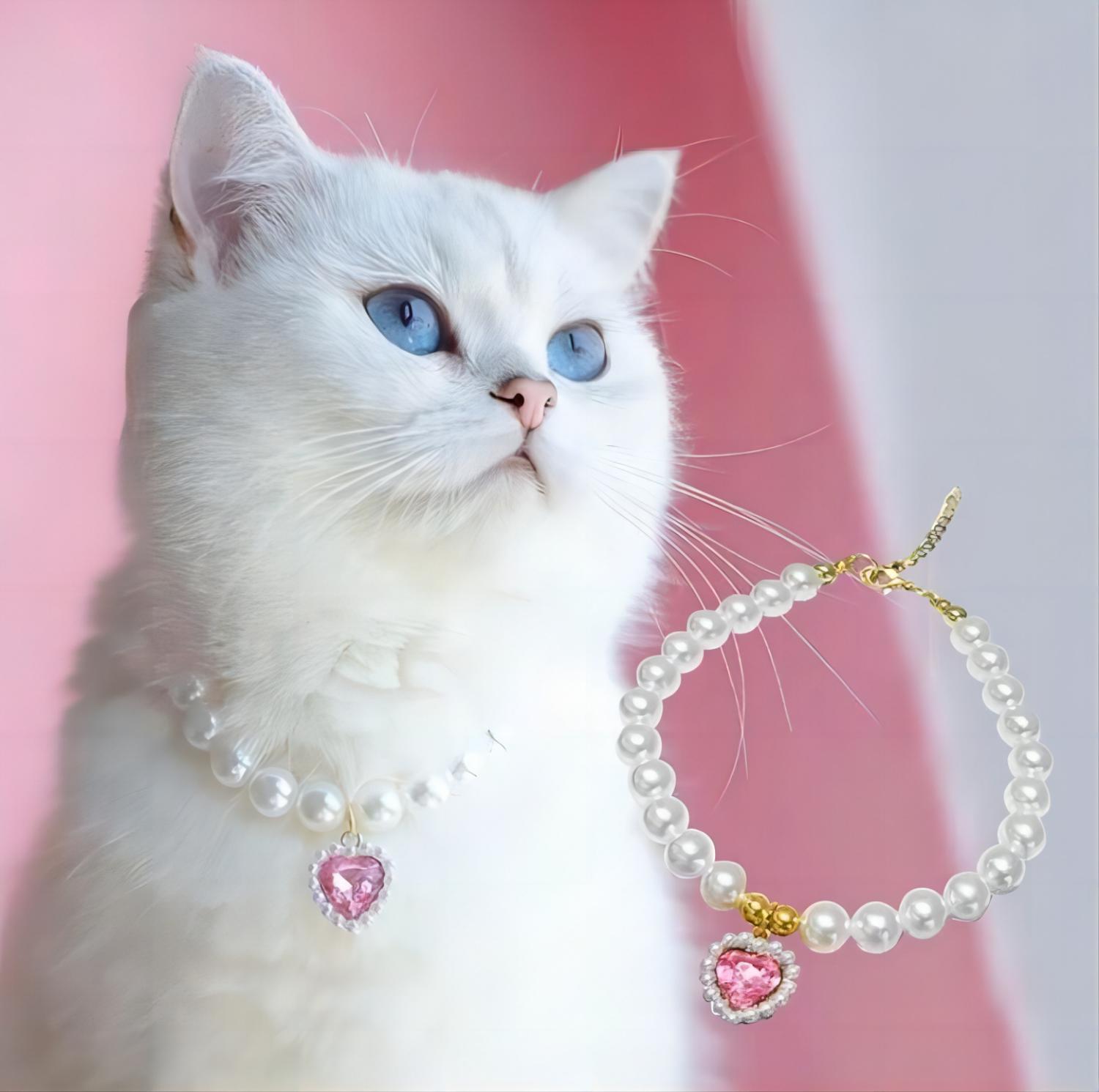 

TONG Luxury Pearl Pet Collar Pet Cat Dog Collar Love Pendant Pet Supplies Love Crystal Collar Kitten Collar Cat Necklace S