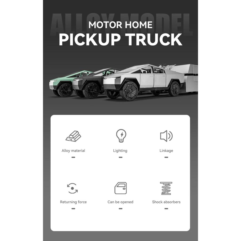 1/24 Tesla Cybertruck Off Road Truck Alloy Metal Diecast Car Model Sound Light Hobby Collectible Birthday Gifts for Boyfriend Children