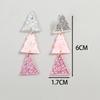 New Glitter Pink Christmas Tree Acrylic Earrings for Women Girls Cute Sweet 3-Tree Long Dangle Earring Party Jewelry Gifts
