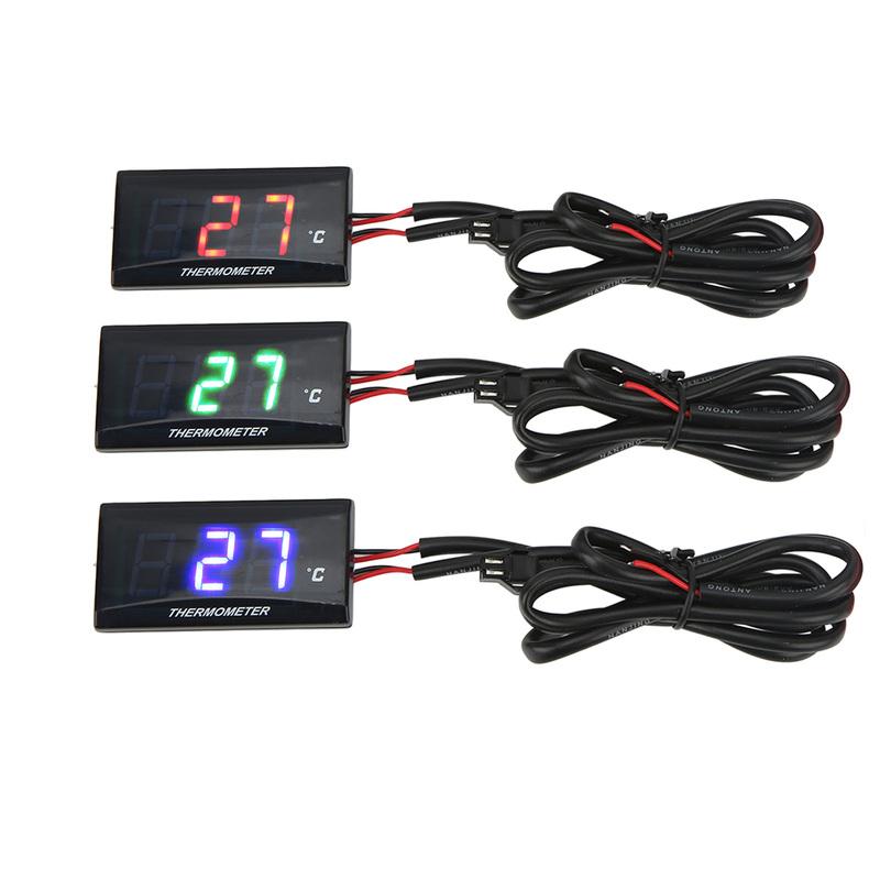 LCD Vattentemperaturmätare Motorcykel DC12V LCD-skärm Smal Vattentemperaturmätare Med 16 mm T-stycke för Motorcykel