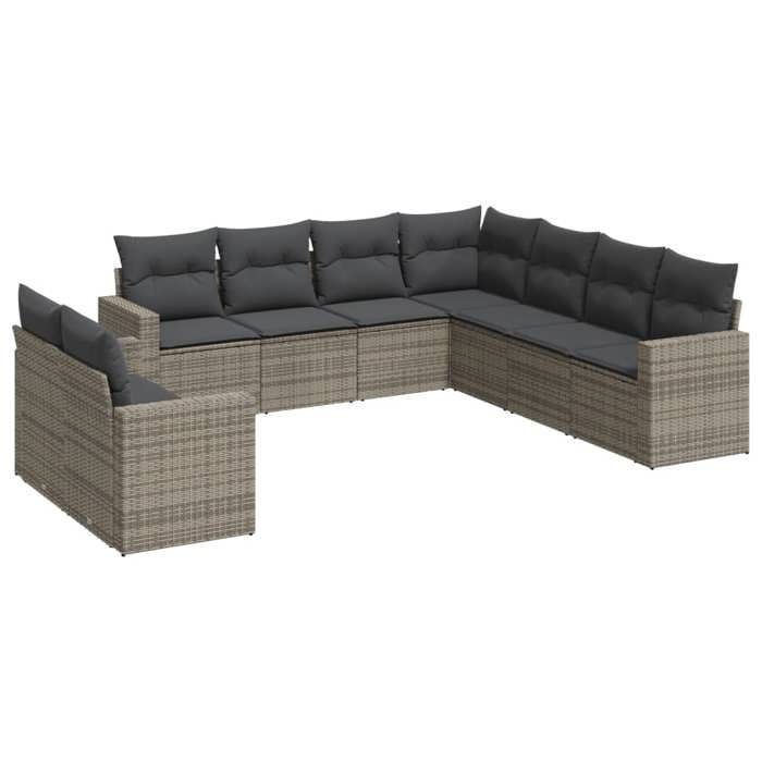 VidaXL Garden Lounge Set 9 Pcs with Grey Cushions Wicker 3219140
