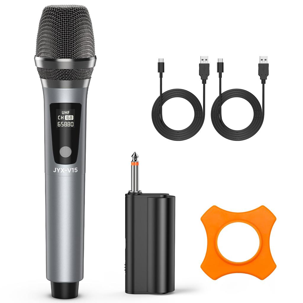 JYX Wireless Karaoke Microphone, UHF Rechargeable Dynamic Microphone with 6.35mm Receiver, for Meetings, Speeches, Performances, Parties, School