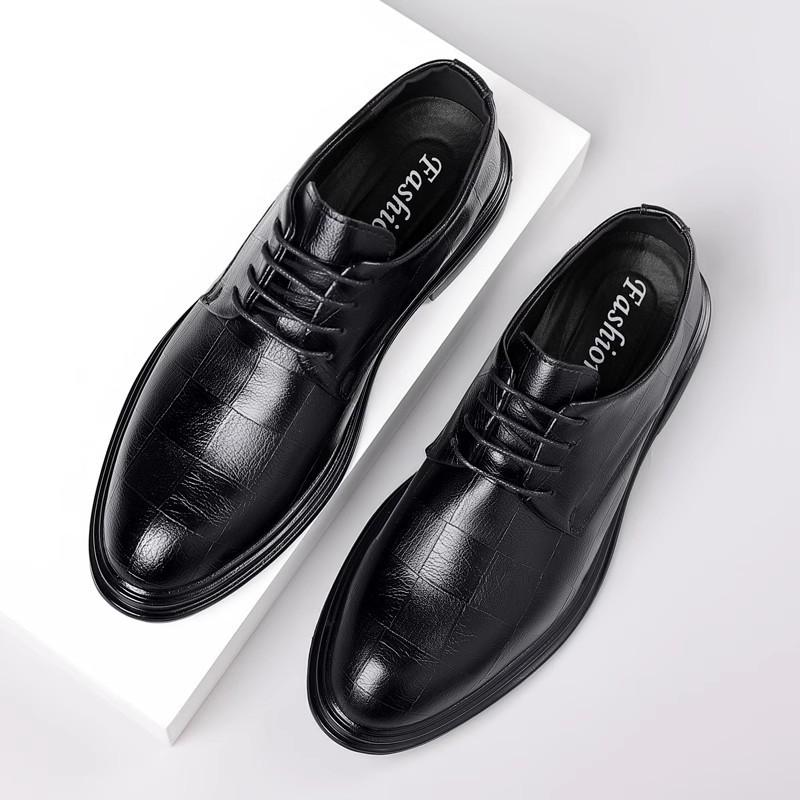 Spring casual leather shoes men's business dress British leather pointed tip velvet thick sole heightening groom wedding suit shoes