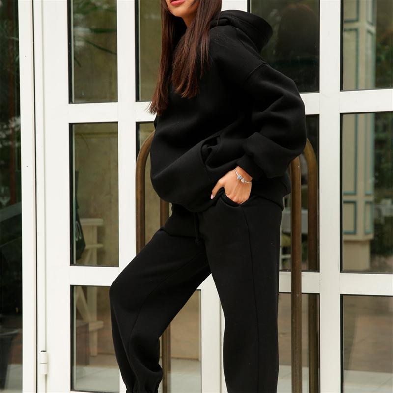 Winter Women's Sets Hooded Long Sleeve Hoodie Sport Pants Lady Suit Two Piece SetCasual Fleece Tracksuit Women Streetwear