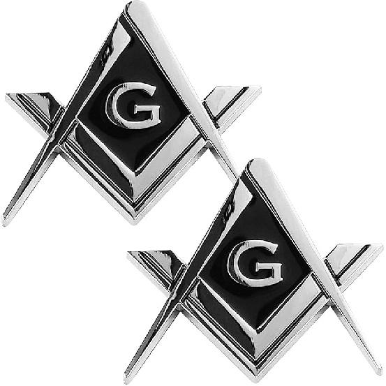 Creatrill 2 Pack 2.75  Chrome Plated Masonic Car Emblem Mason Square And Compasses Auto Truck Motorcycle Decal Gift Accessories Mason 2 Pack