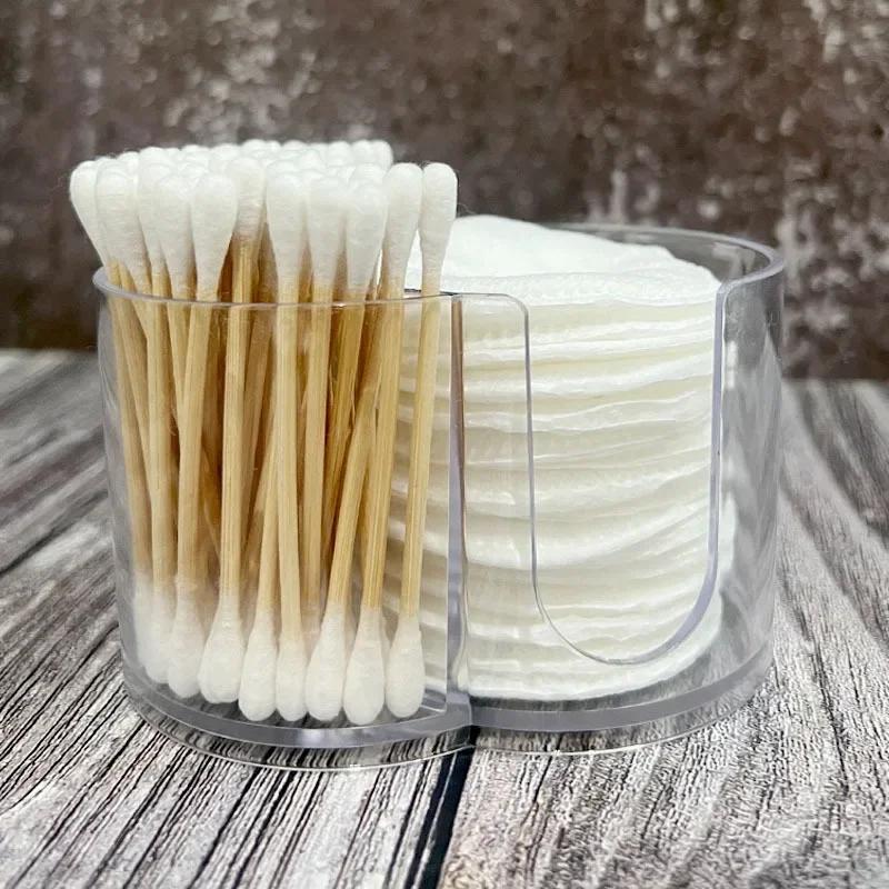 Acrylic Storage Box Bathroom Jar Makeup Organizer Cotton Round Pad Holder Cotton Swab Box Holder Dispenser Organizer Jar