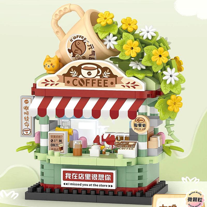 DIY Architektur Restaurant Café Eiswagen Laden Straßenansicht Baustein-Set Mädchen Bausteine Klassisches Modell Kinderspielzeug