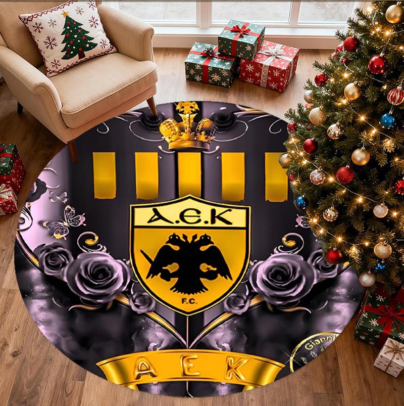 AEK Athens FC Pattern Round Rug, Indoor/Outdoor Mat, for Picnic, Gameroom, Bedroom, Office, Living Room, Home Decor Carpet, Birthday Gift