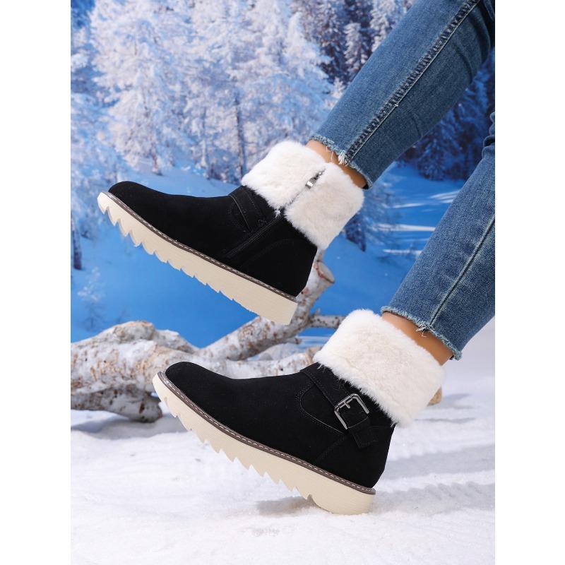Warm Snow Boots Women's Winter 2025 New Belt Buckle Side Zipper Plus-size Fleece Cotton Shoes