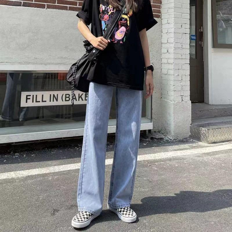 Spring and Autumn Loose, Thin and Tall, Versatile High-waisted Straight Jeans, Retro Small Man Mopping the Floor, Wide-leg Trousers for Women