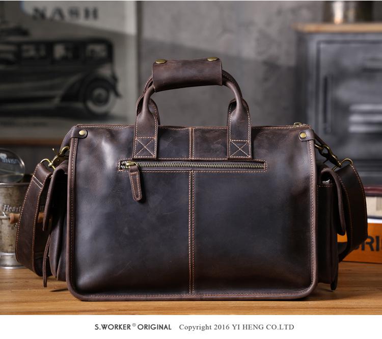 Men's Genuine Leather Crazy Horse Briefcase & Messenger Laptop Bag