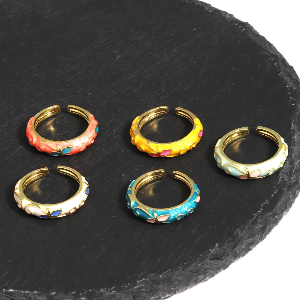 Neuer Modischer Emaille-Blumen-Dünner Offener Ring für Damen Vintage Metall Tropföl Verstellbare Fingerringe Hochzeits Schmuck