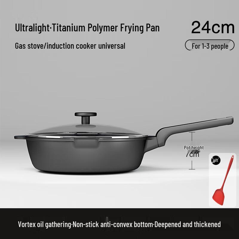 Xiao Cai Ya 24cm Non-stick Deep Frying Pan with Glass Lid