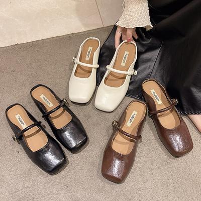 French Bag Head Half Slippers Women's Spring Wear 2025 New Flat-bottomed Fashion with Skirt Muller Lazy Sandals Single Shoes